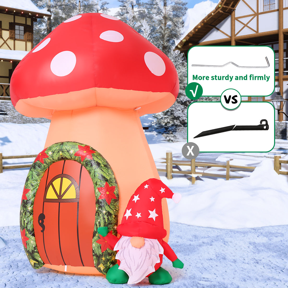 GOOSHY 5.7 FT Christmas Inflatables Outdoor Decorations Inflatable toys showing mushroom and Santa Claus with Built-in LEDs for Yard Party Lawn Decor