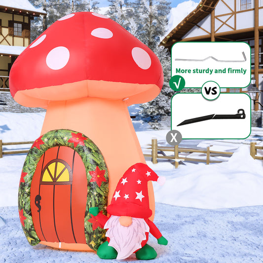 GOOSHY 5.7 FT Christmas Inflatables Outdoor Decorations Inflatable toys showing mushroom and Santa Claus with Built-in LEDs for Yard Party Lawn Decor