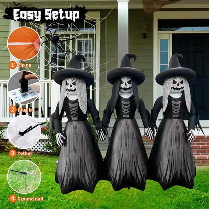 GOOSH 7FT Inflatable Trio of Pumpkin Witches – Light-Up Halloween Yard Decoration
