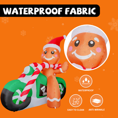 GOOSH 6ft Christmas Inflatables Outdoor Decorations, Blow Up Gingerbread Man On A Motorbike Inflatable with Built-in LEDs for Christmas Indoor Outdoor Yard Lawn Garden Decorations