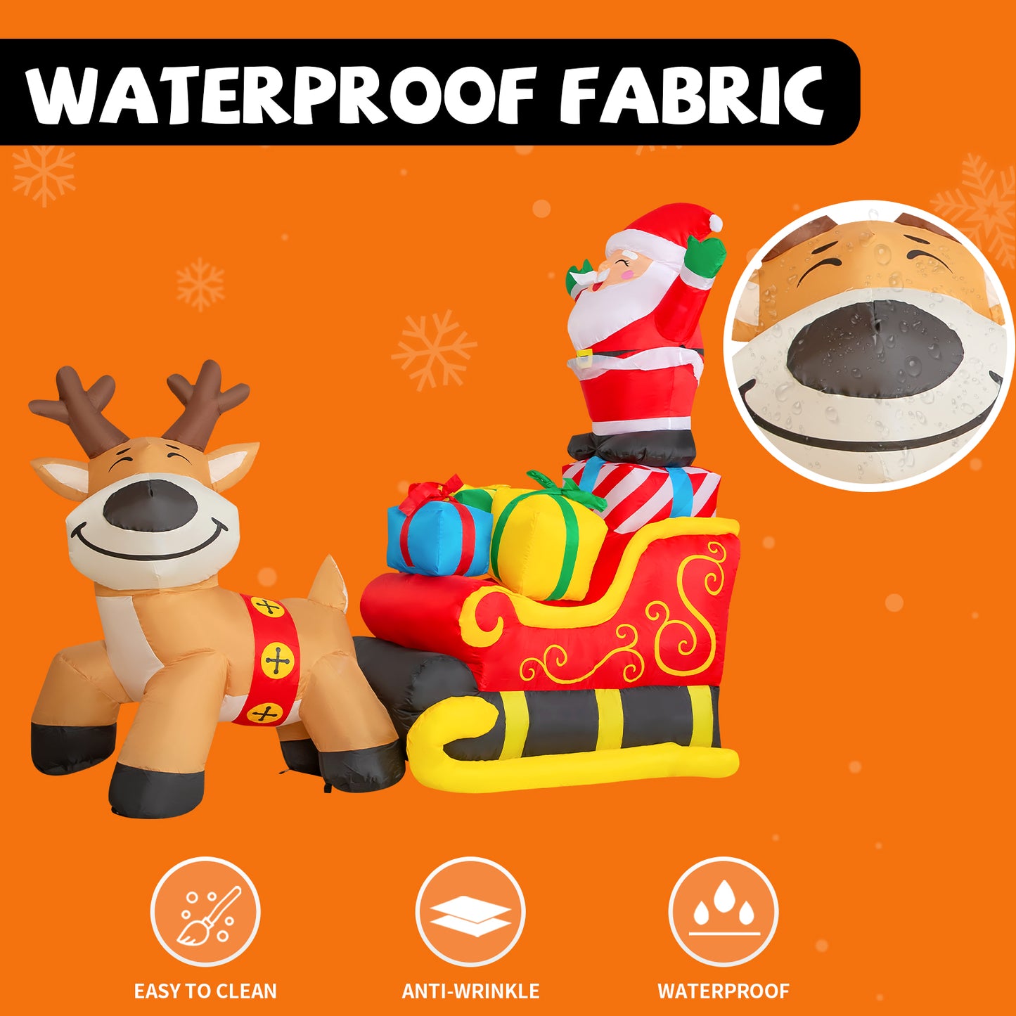 GOOSHY BROTHERS 6.7ft Christmas Inflatables Santa Claus on Sleigh with Reindeer Christmas Built-in LED Lights