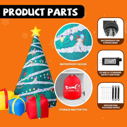 GOOSH 7 FT Christmas Inflatables Tree Outdoor Decorations Blow Up Yard Present Box with Built-in LEDs for Indoor Party Garden Lawn Decor