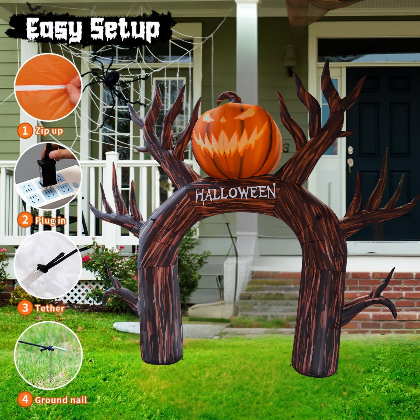 GOOSH 12FT Inflatable Halloween Arch with Pumpkin – Light-Up Yard Decoration