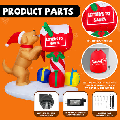 GOOSH 4.8ft Christmas Inflatables Outdoor Decorations, Blow Up Dog and Newspaper Box Inflatable with Built-in LEDs for Christmas Indoor Outdoor Yard Lawn Garden Decorations #27248