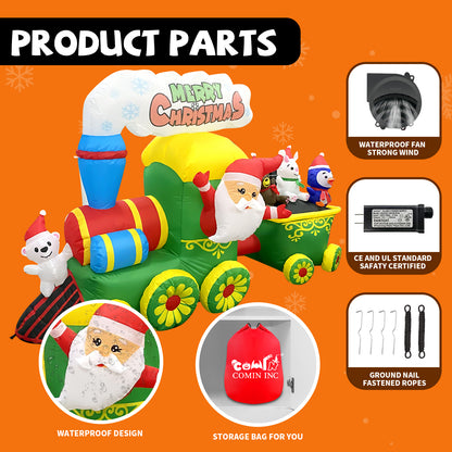 GOOSH 8ft Christmas Inflatables Outdoor Decorations, Blow Up Santa Claus Penguin Bear Rabbit in Train Inflatable with Built-in LEDs for Christmas Indoor Outdoor Yard Lawn Garden Decorations #27263