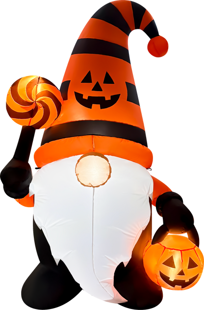 GOOSH 6 FT Halloween Gnome Inflatable with LED Lights Pumpkin Candy Outdoor Blow Up Yard Decoration