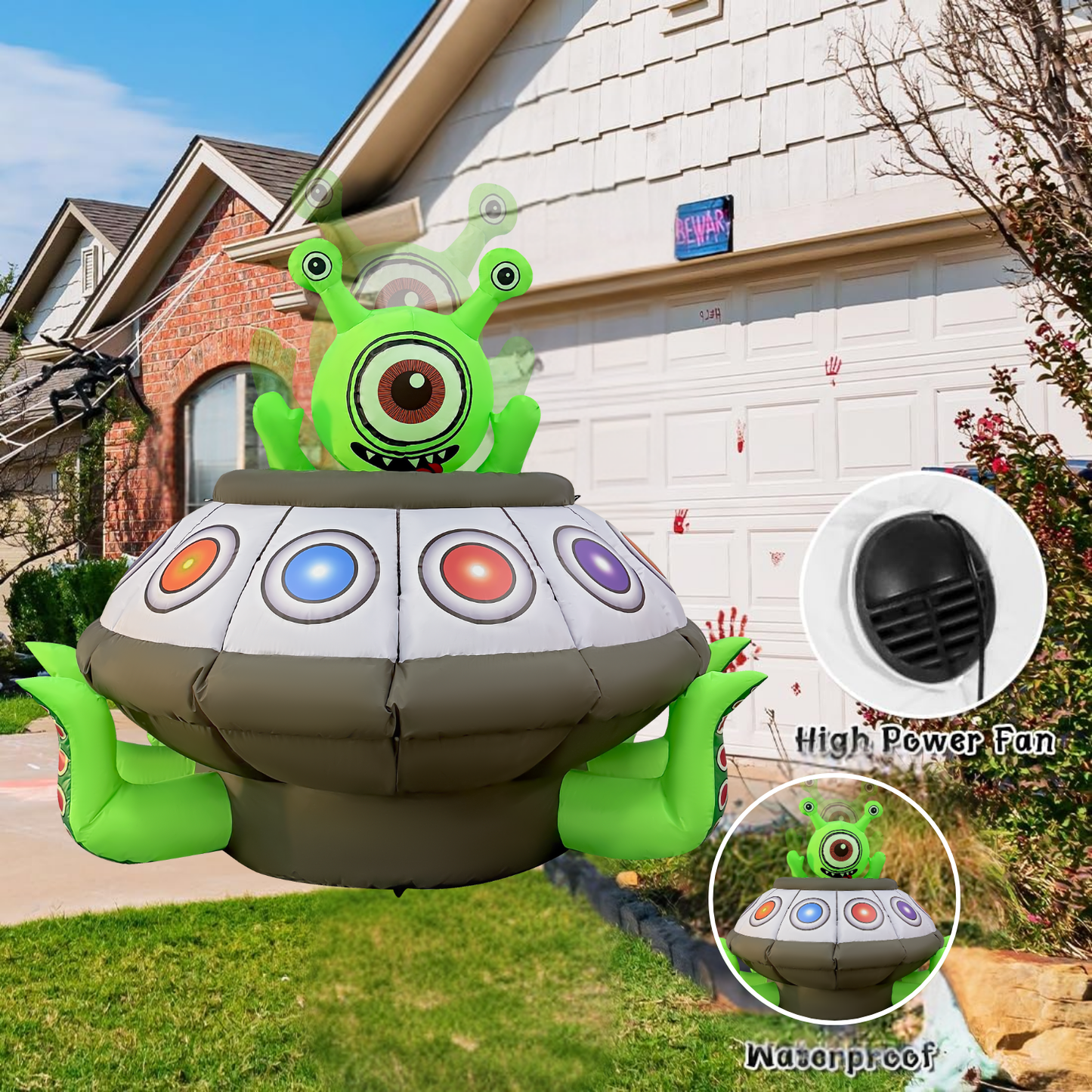 GOOSH 5.2FT Animated Inflatable Alien in UFO – Light-Up Halloween Yard Decoration