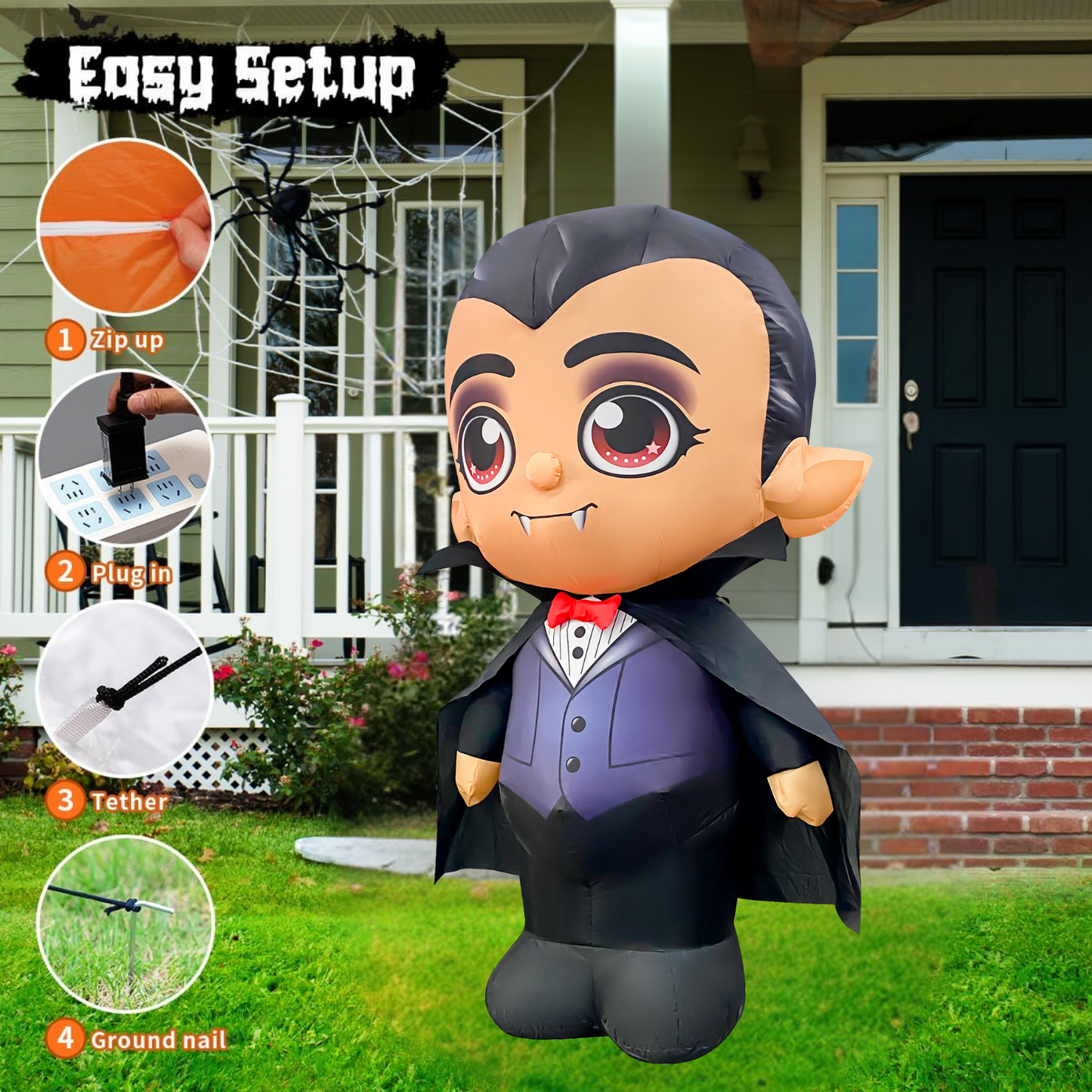 GOOSH 5FT Inflatable Vampire with Cape – Light-Up Halloween Yard Decoration