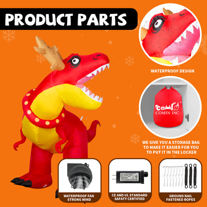 GOOSH 6.2ft Christmas Inflatables Outdoor Decorations, Blow Up Antlers Dinosaur Inflatable with Built-in LEDs for Christmas Indoor Outdoor Yard Lawn Garden Decorations #27249