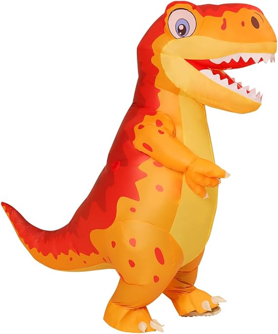 Goosh Inflatable Dinosaur Costume for Adults Blow Up T Rex Costume Dino Inflatable Costume Orange Full Body for Halloween Party
