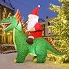 GOOSH 7.2 FT Long Christmas Inflatable Dinosaur Outdoor Decorations Blow Up Yard Santa Rides Dinosaur with Built-in LEDs for Outdoor Garden Lawn Party Decor