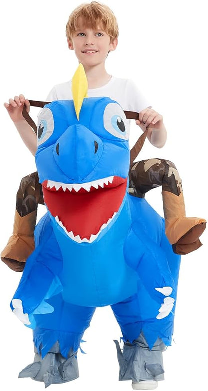 GOOSH Inflatable Dinosaur Costume Kids Halloween Blow up Costumes for Boys Girls Funny Riding Air Costume for Party Cosplay