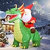 GOOSH 7.2 FT Long Christmas Inflatable Dinosaur Outdoor Decorations Blow Up Yard Santa Rides Dinosaur with Built-in LEDs for Outdoor Garden Lawn Party Decor