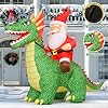 GOOSH 7.2 FT Long Christmas Inflatable Dinosaur Outdoor Decorations Blow Up Yard Santa Rides Dinosaur with Built-in LEDs for Outdoor Garden Lawn Party Decor