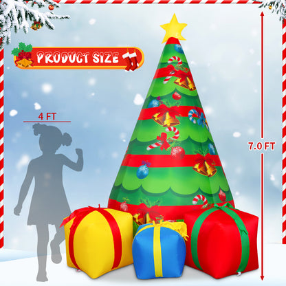 GOOSHY Inflatable toys showing Chirstmas Tree 7 FT Christmas Inflatables Tree Outdoor Decorations Blow Up Yard Present Box with Built-in LEDs for Indoor Party Garden Lawn Decor