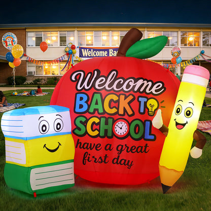 GOOSHY BROTHERS 6.7 FT Back to School Inflatable Decorations Outdoor Inflatable Toys Showing Apple Books and Pencil Book Blow up Yard Decor with LED Lights