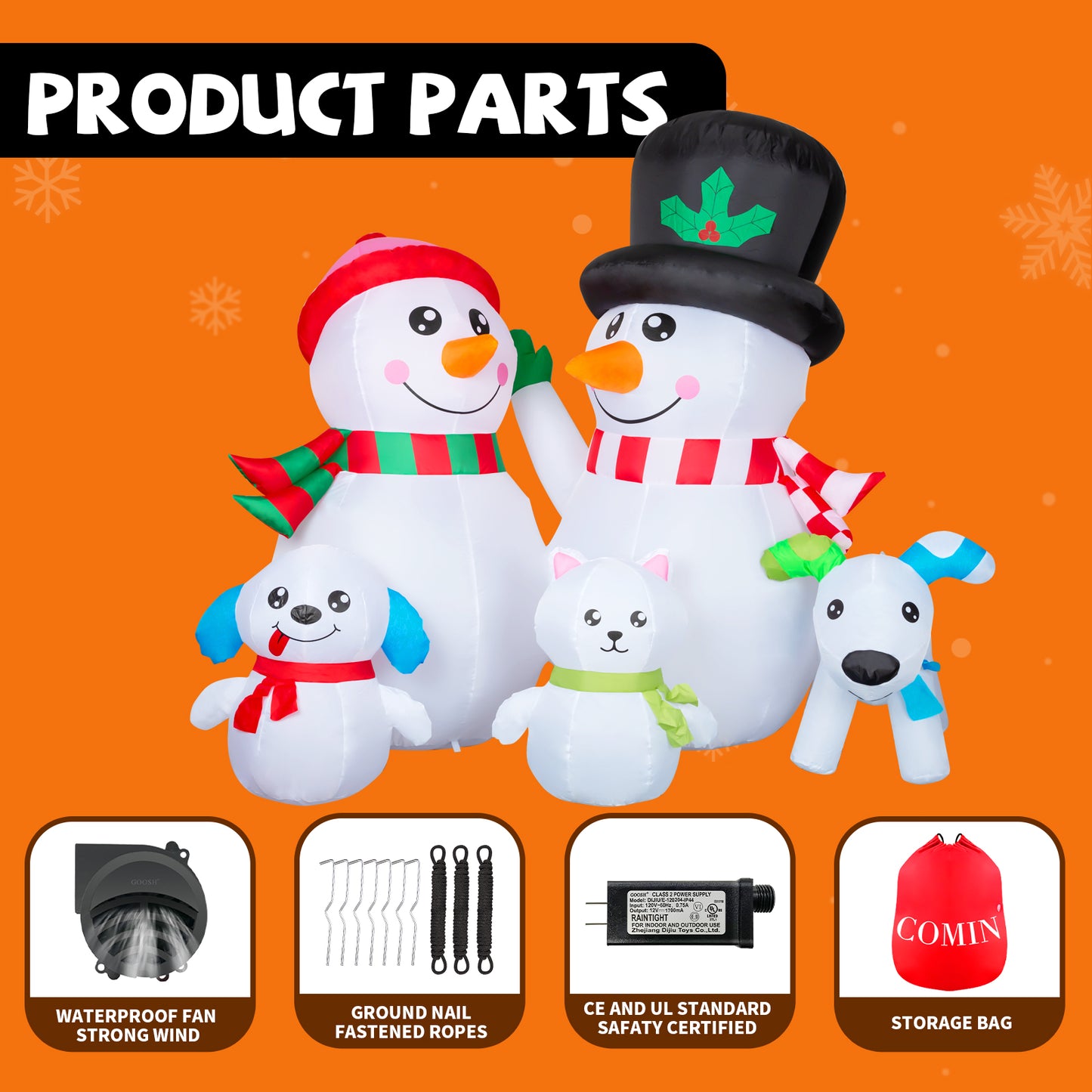 GOOSH 7ft Christmas Inflatables Outdoor Decorations, Blow Up Snowman Family Inflatable with Built-in LEDs for Christmas Indoor Outdoor Yard Lawn Garden Decorations