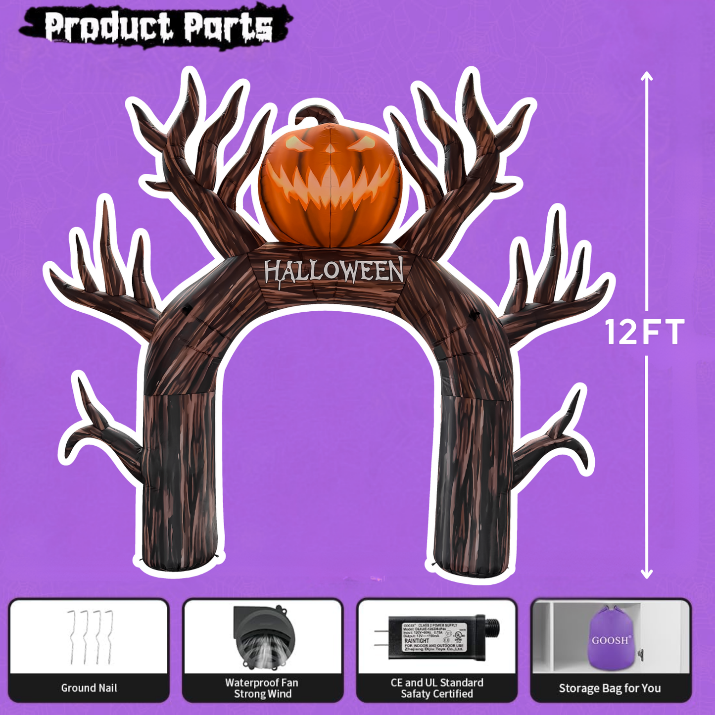 GOOSH 12FT Inflatable Halloween Arch with Pumpkin – Light-Up Yard Decoration