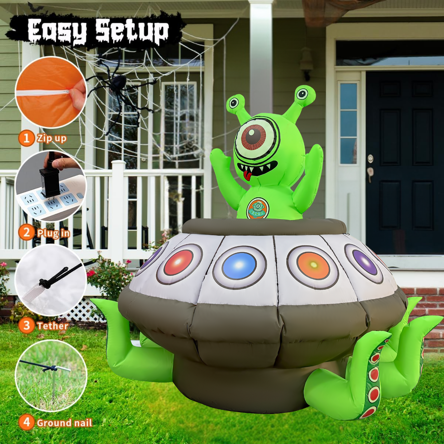 GOOSH 5.2FT Animated Inflatable Alien in UFO – Light-Up Halloween Yard Decoration