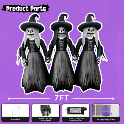 GOOSH 7FT Inflatable Trio of Pumpkin Witches – Light-Up Halloween Yard Decoration