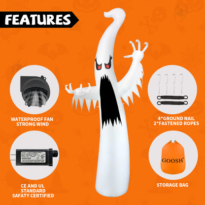 GOOSH Inflatable Tall Standing Halloween Ghost Yard Decoration, Rainbow Color Indoor and Outdoor Garden Halloween Decoration, Party Decoration for Holiday, Home Decorations#69082