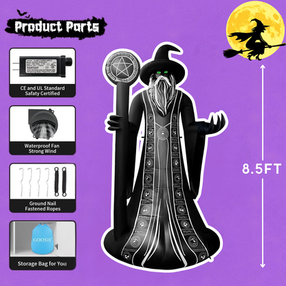 GOOSH 8.5FT Inflatable Wizard with Staff – Light-Up Halloween Yard Decoration