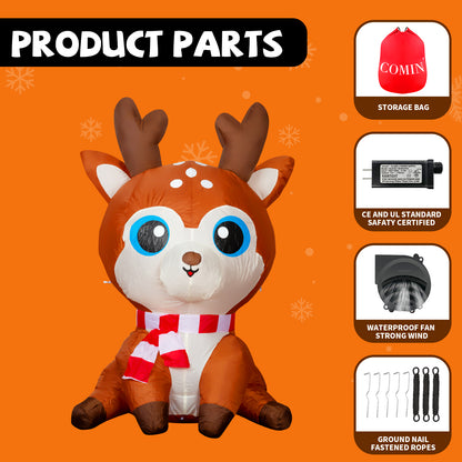 GOOSH 5 FT Christmas Inflatable Reindeer Outdoor Decoration Blow Up Yard Cute Deer with Built-in LEDs for Indoor Party Xmas Garden Lawn Decor