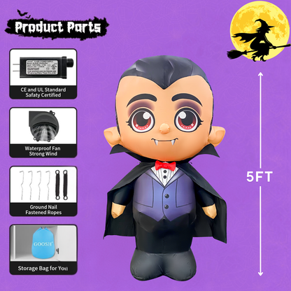 GOOSH 5FT Inflatable Vampire with Cape – Light-Up Halloween Yard Decoration