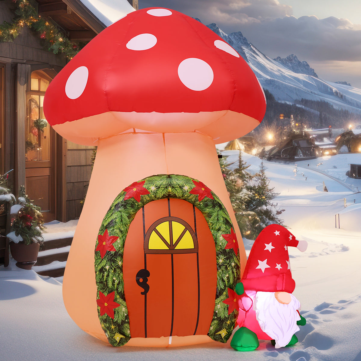 GOOSHY 5.7 FT Christmas Inflatables Outdoor Decorations Inflatable toys showing mushroom and Santa Claus with Built-in LEDs for Yard Party Lawn Decor