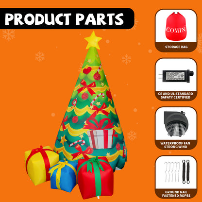 GOOSH 7 FT Christmas Inflatables Tree Outdoor Decorations Blow Up Yard 3 Present Boxes with Built-in LEDs for Indoor Party Garden Lawn Decor