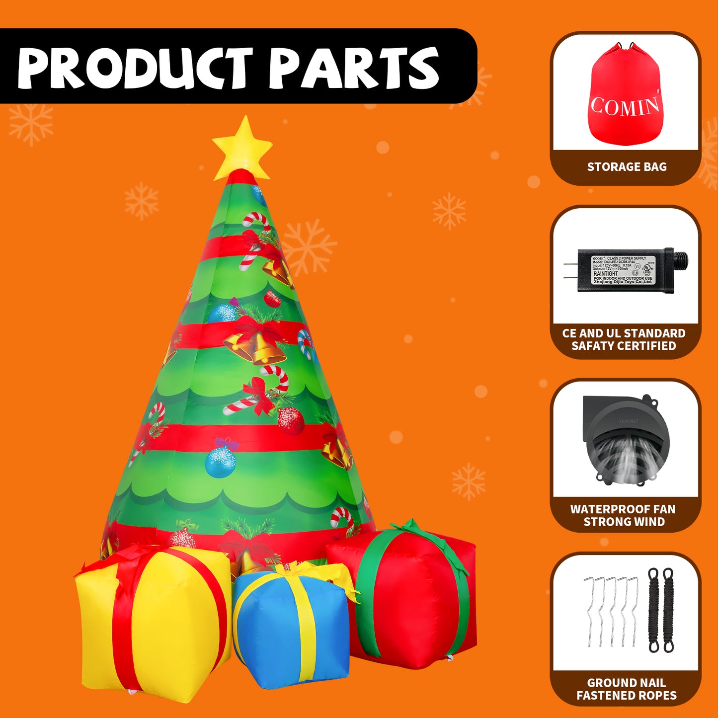 GOOSH 7 FT Christmas Inflatables Tree Outdoor Decorations Blow Up Yard Gift Box with Built-in LEDs for Indoor Party Garden Lawn Decor