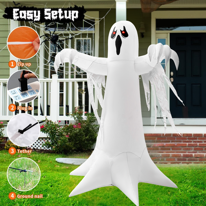 GOOSH 8.2FT Animated Inflatable Ghost with Red LED Lights – Spooky Halloween Yard Decoration