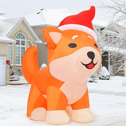 Goosh 4FT Christmas Inflatables Outdoor Decorations Blow Up Dog Built-in LEDs for Christmas Indoor Outdoor Yard Lawn Garden Decorations