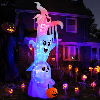 GOOSH 10 FT High Halloween Inflatable Overlap Ghost Blow Up Yard Decoration Clearance with LED Lights Built-in for Holiday/Party/Yard/Garden