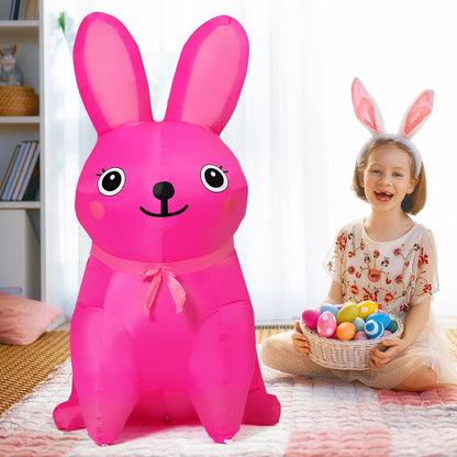 GOOSH 5 FT Easter Inflatables Bunny Outdoor Decorations Blow Up Yard Cute Pink Rabbit with Built-in LEDs for Garden Lawn Indoor Decor