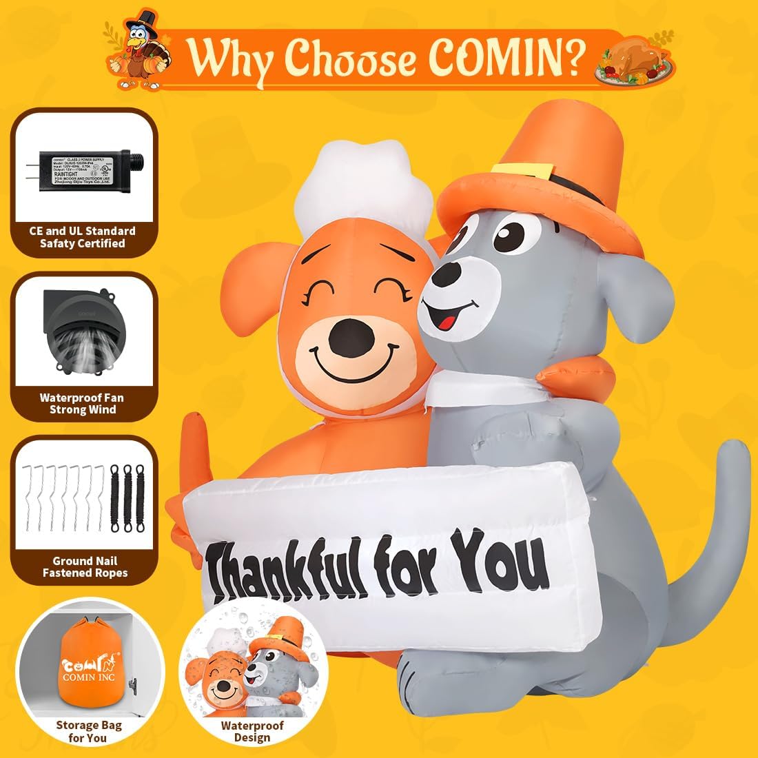 Goosh 4.3 FT Thanksgiving Inflatable Dog Blow Up Yard Decorations for Fall Outdoor Garden Lawn Decor