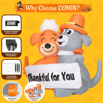 GOOSH 4.3 FT Thanksgiving Inflatable Dog Blow Up Yard Decorations for Fall Outdoor Garden Lawn Decor