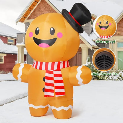 GOOSH 6.2 FT Christmas Inflatables Gingerbread Man Outdoor Decorations Blow Up Yard Gingerbread Inflatable with Built-in LEDs for Indoor Christmas Holiday Party Garden Lawn Decor