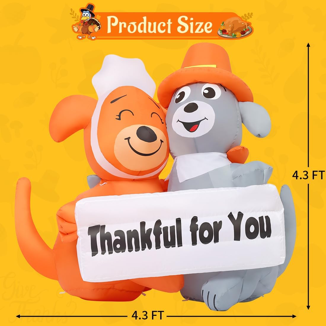 Goosh 4.3 FT Thanksgiving Inflatable Dog Blow Up Yard Decorations for Fall Outdoor Garden Lawn Decor