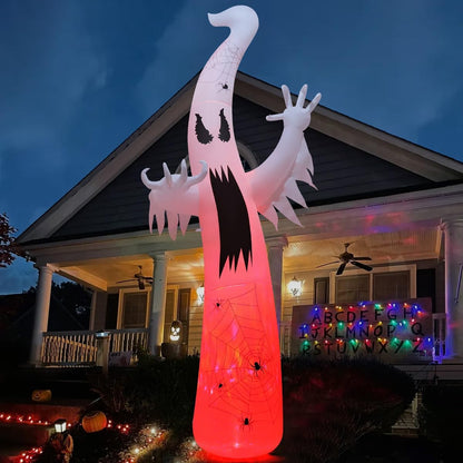 GOOSH 12 FT Halloween Inflatables Ghost Outdoor Decorations Blow Up Yard Giant Towering Terrible Spooky Flame Lamp Ghost with Built-in LEDs for Garden Lawn Indoor Party Decor
