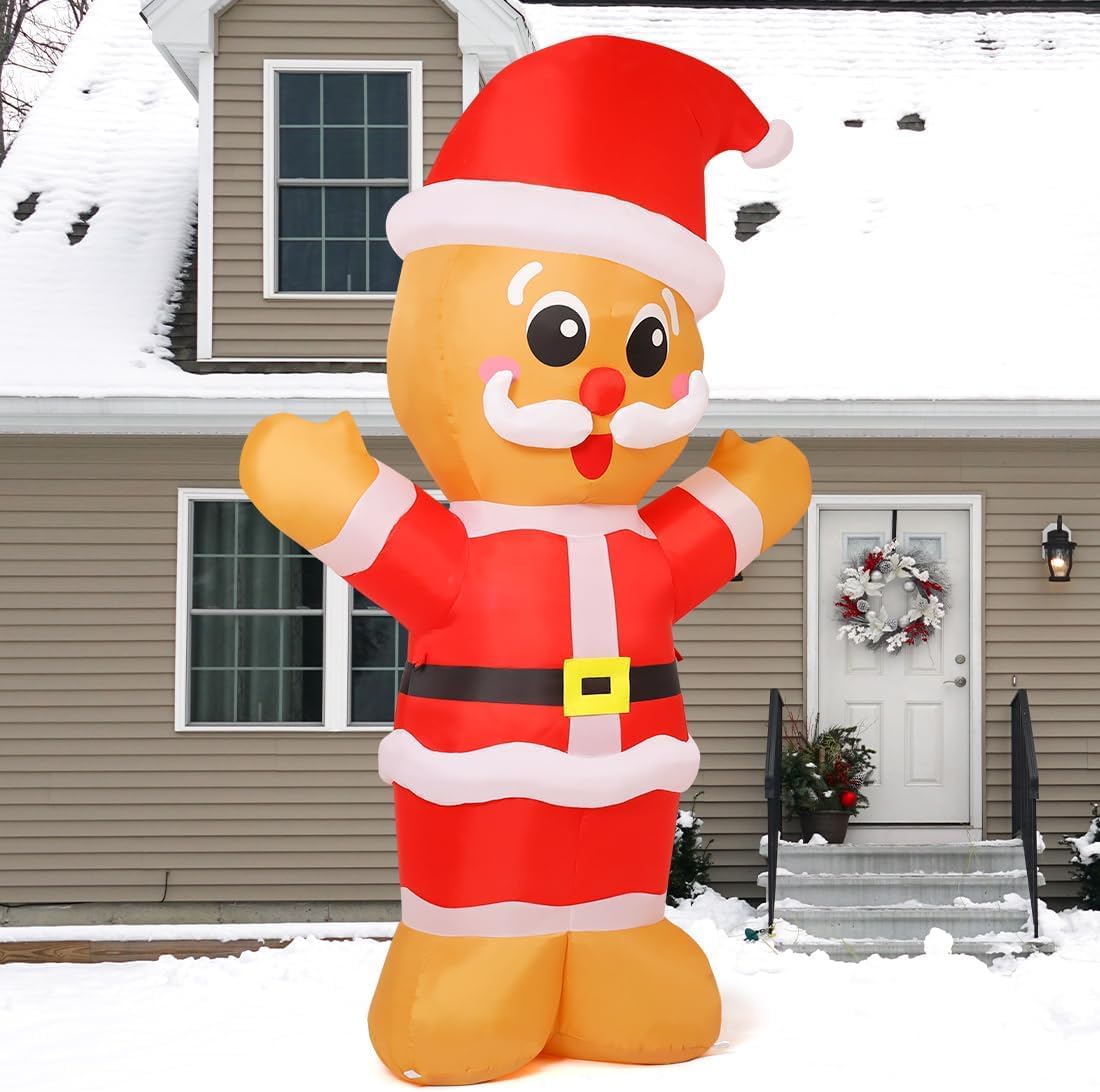 Goosh 8 FT Tall Christmas Gingerbread Inflatables Outdoor Decorations Blow Up with Built-in LEDs for Indoor Party Yard Lawn Garden Decor