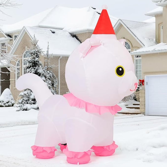 GOOSH 5 FT Christmas Inflatables Outdoor Decorations, Blow Up Cute White Cat with Built-in LEDs for Christmas Indoor Outdoor Yard Lawn Garden Decorations