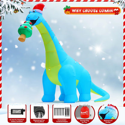 Goosh 10ft Christmas Inflatables Outdoor Decorations, Blow Up Dinosaur Christmas Tree Inflatable with Built-in LEDs for Christmas Indoor Outdoor Yard Lawn Garden Decorations