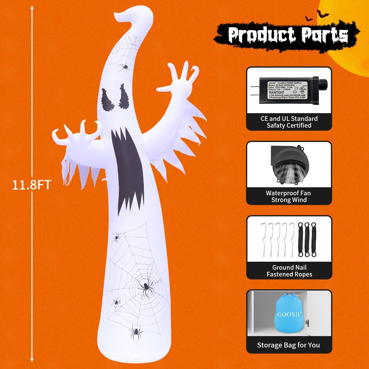 GOOSH 12 FT Halloween Inflatables Ghost Outdoor Decorations Blow Up Yard Giant Towering Terrible Spooky Flame Lamp Ghost with Built-in LEDs for Garden Lawn Indoor Party Decor
