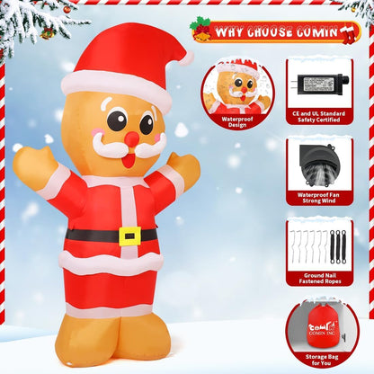GOOSH 8 FT Tall Christmas Gingerbread Inflatables Outdoor Decorations Blow Up with Built-in LEDs for Indoor Party Yard Lawn Garden Decor