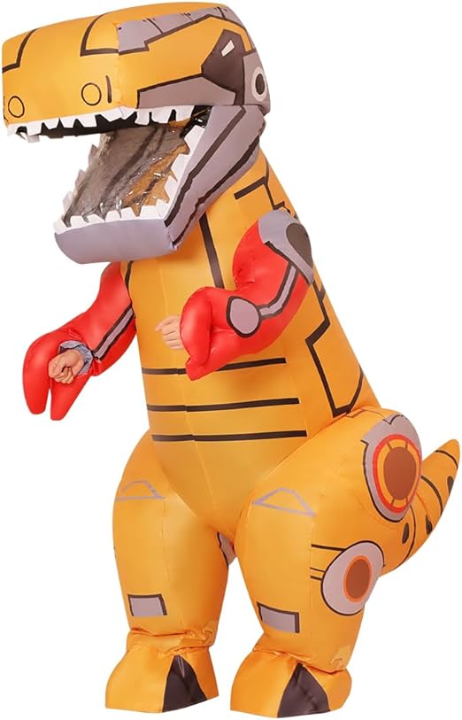 Goosh Inflatable Dinosaur Costume for Adults Funny Blow Up Mechanical T-rex Dino Costume Full Body for Halloween Party Parade Cosplay