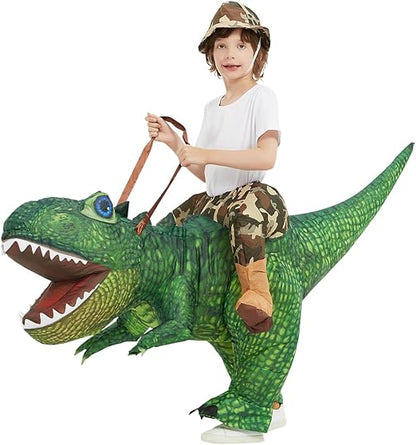 GOOSH Inflatable Dinosaur Costume Kids Halloween Blow up Costumes for Boys Girls Riding Diplodocus Air Costume for Party