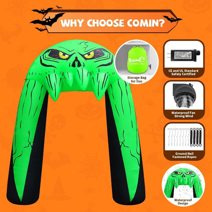 Goosh 10 FT Halloween Inflatables Archway Outdoor Decorations Blow Up Yard Monster Mouth Archway with Built-in LEDs for Indoor Party Garden Lawn