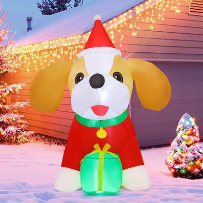 Goosh 5 FT Christmas Inflatables Cavalier King Charles Puppy Dog Outdoor Decorations Blow Up Yard Present Box with Built-in LEDs for Indoor Party Garden Lawn Decor