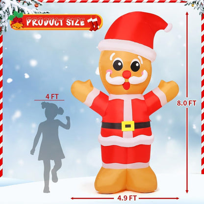 GOOSH 8 FT Tall Christmas Gingerbread Inflatables Outdoor Decorations Blow Up with Built-in LEDs for Indoor Party Yard Lawn Garden Decor